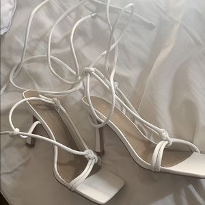 Square Toe Lace-Up Sandal Heel